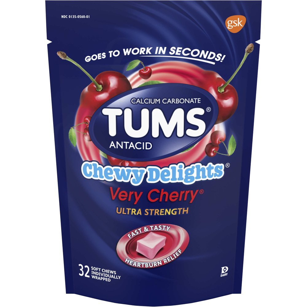 (2 Pack) Tums antacid, chewy delights very cherry ultra ...