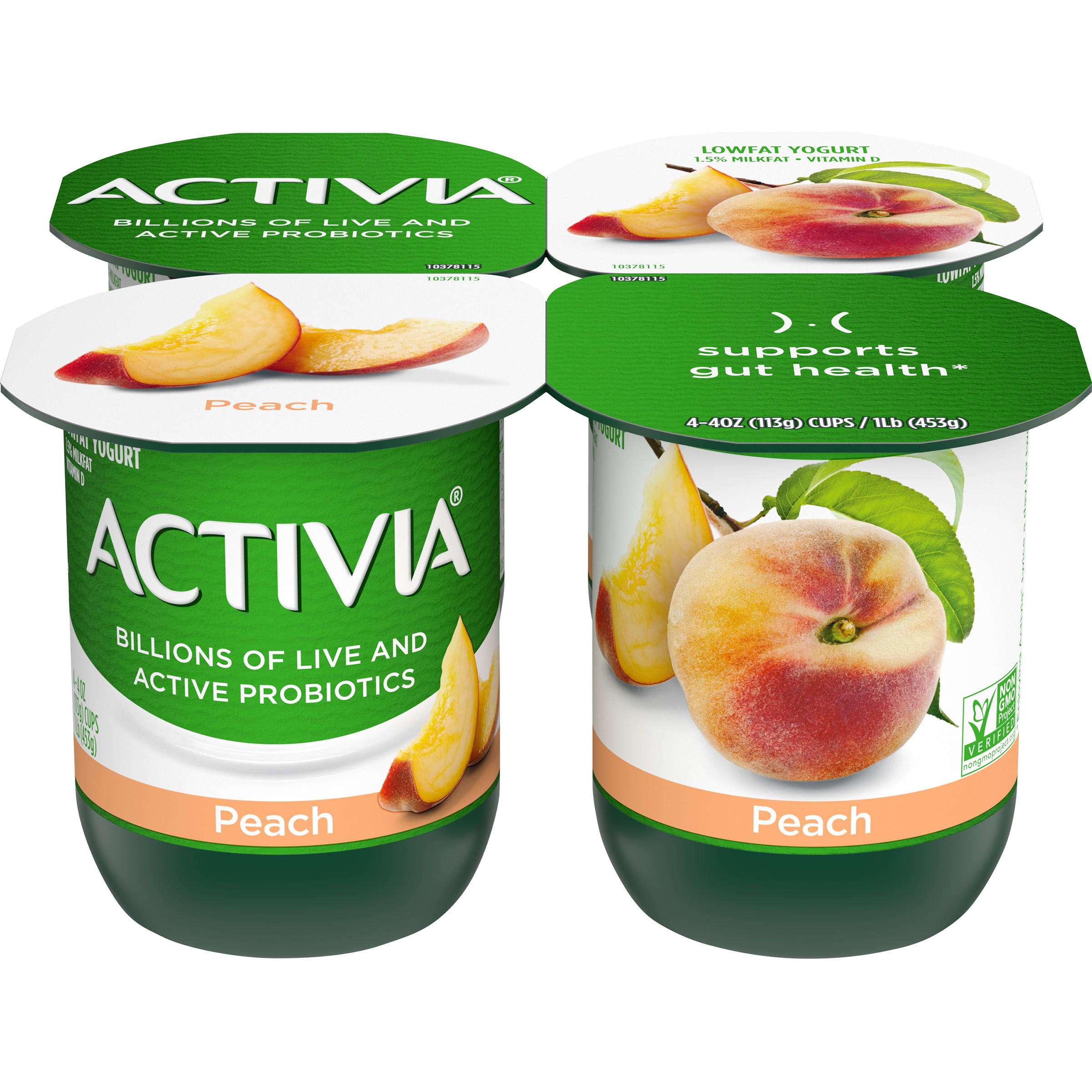 Activia Low Fat Probiotic Peach Yogurt, 4 Oz. Cups, 4 Count