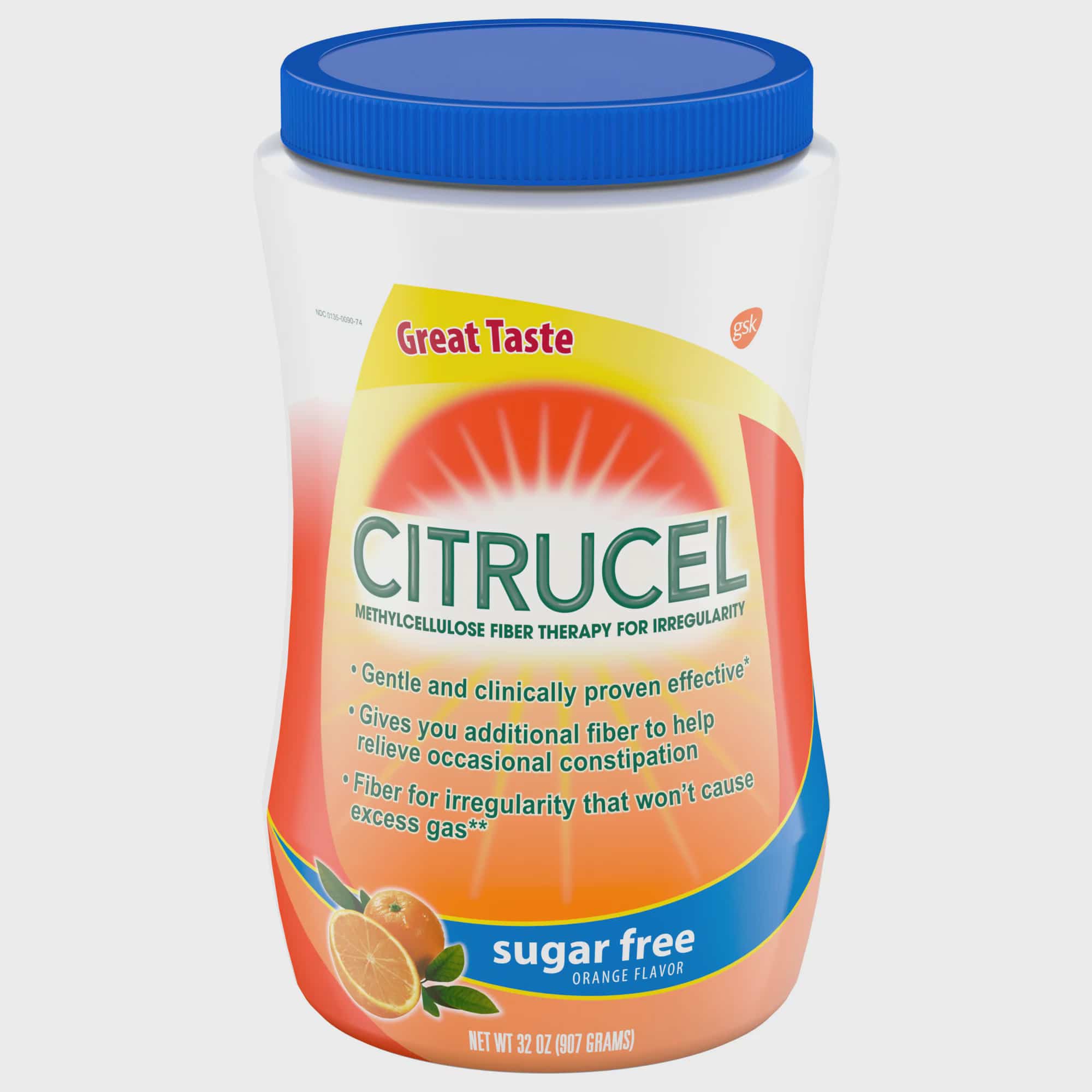 Citrucel Fiber Therapy Powder for Constipation Relief, Orange, 32 Oz ...