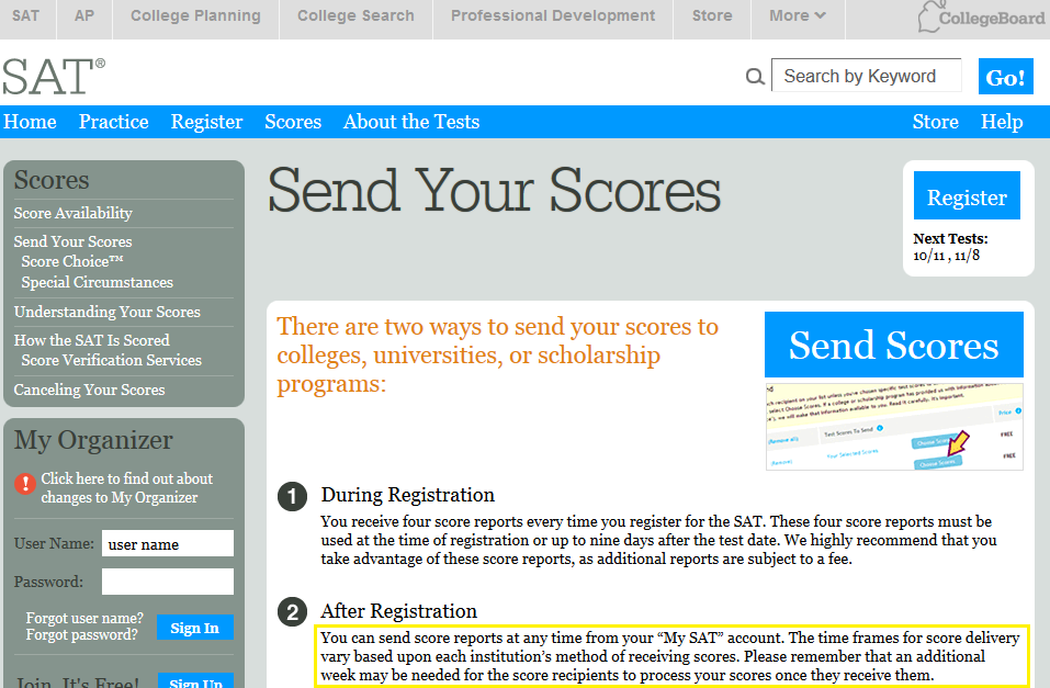 How long does it take collegeboard to send sat scores ...