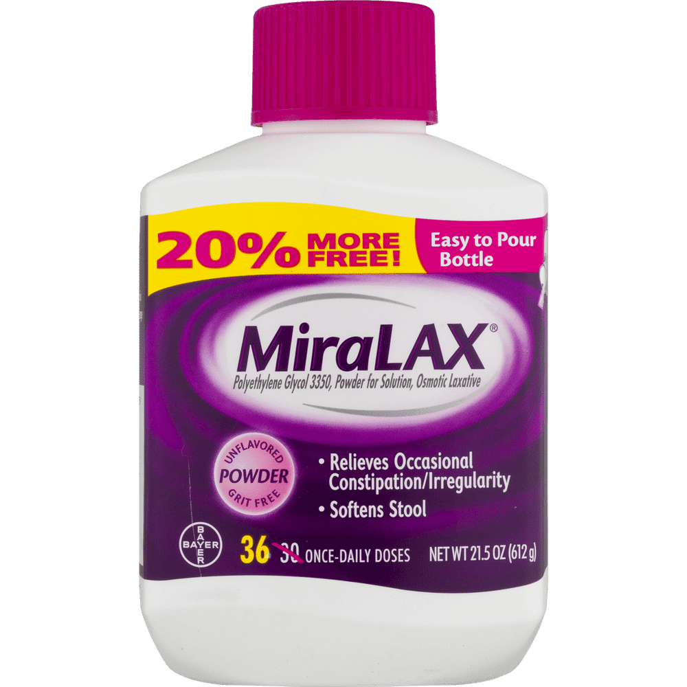 MiraLAX Laxative Powder for Gentle Constipation Relief, 30+6 Bonus ...