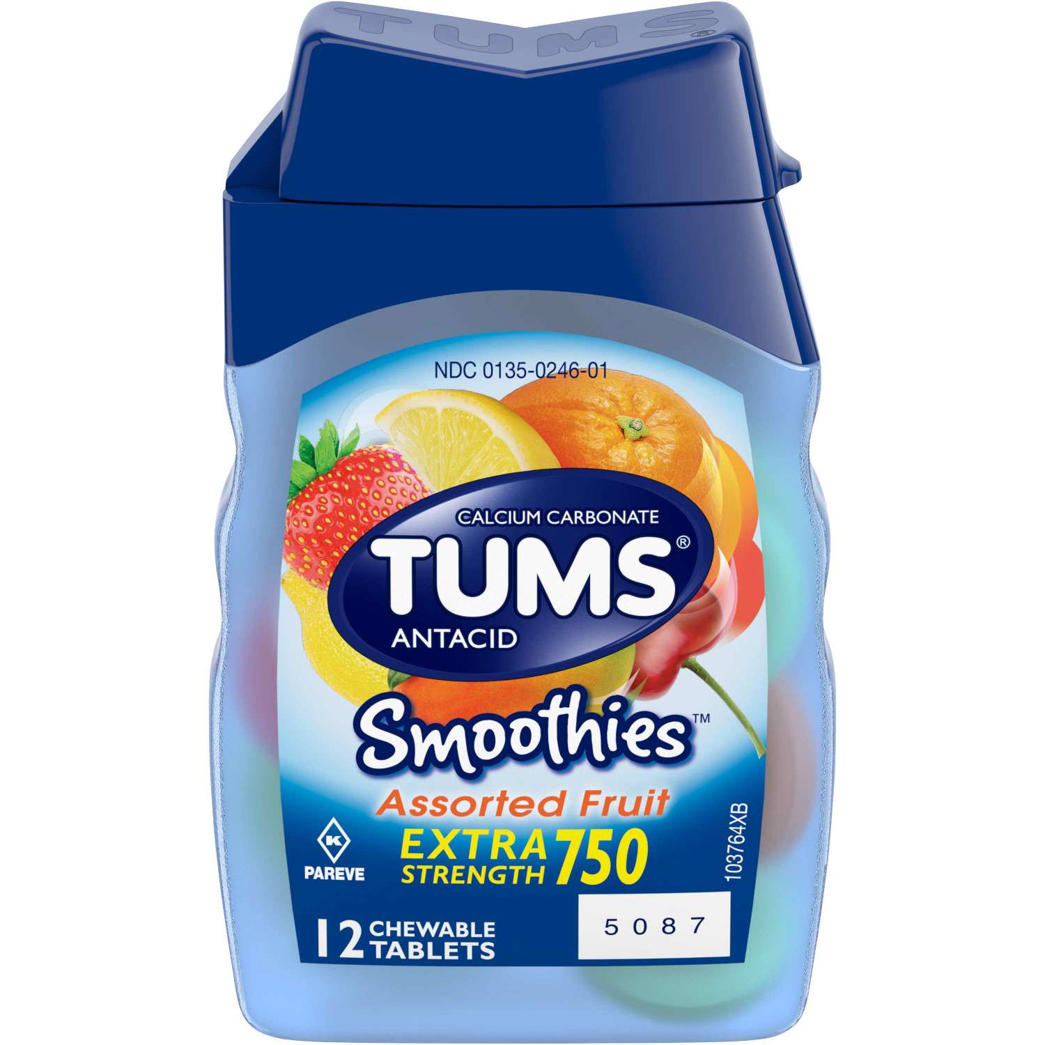 TUMS Smoothies Assorted Fruit Extra StrengthAntacid Chewable Tablets ...