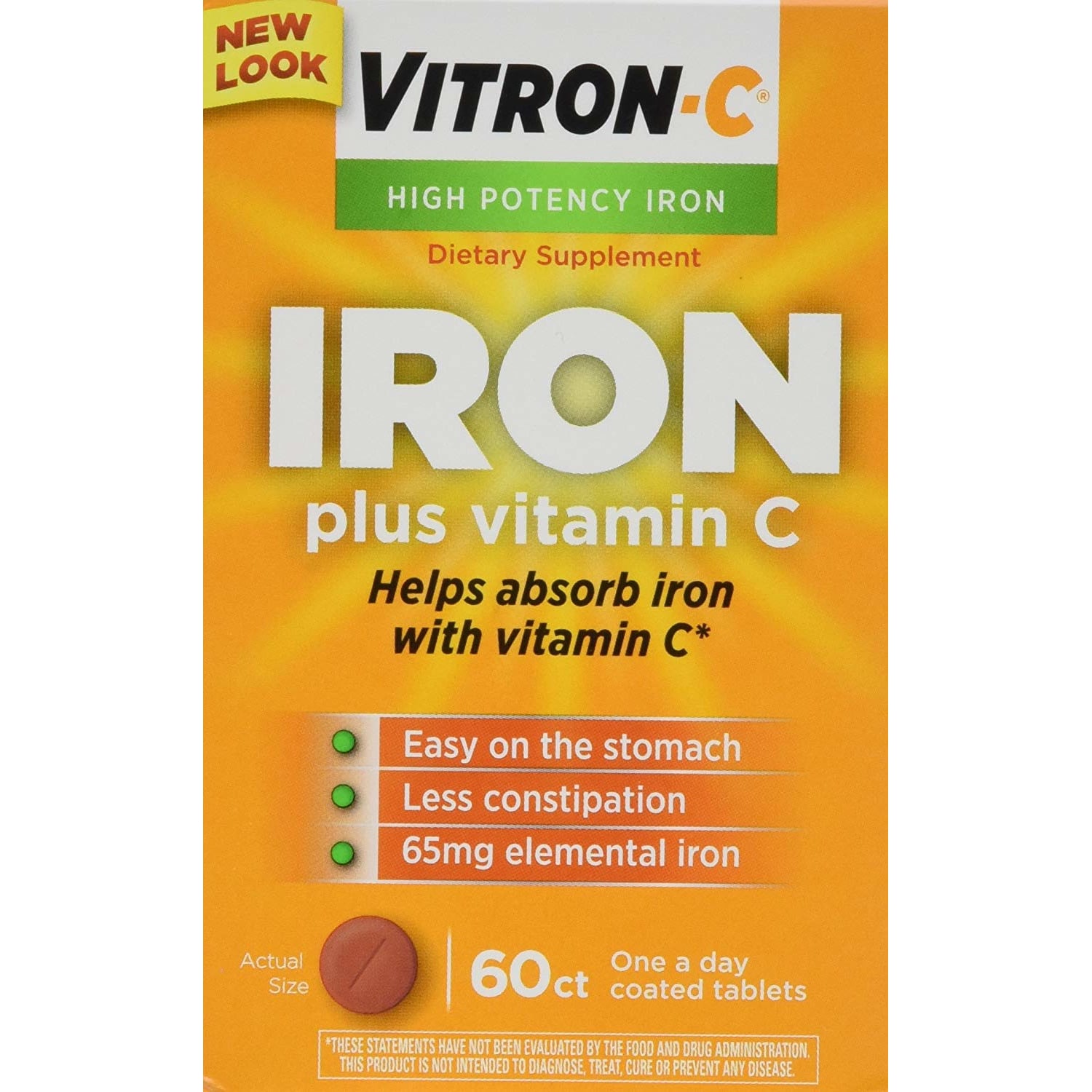 Vitron C Once A Day High Potency Iron and Vitamin C Tablets 60 Count ...